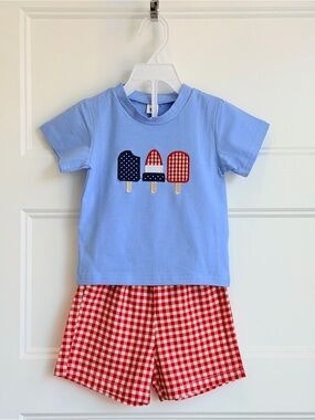Children's Blue Ice Pop Tee & Red Gingham Shorts Matching Set